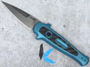 Kershaw Launch 12 Teal Handle Stoneawash Blade Automatic Knife Pluge Lock
