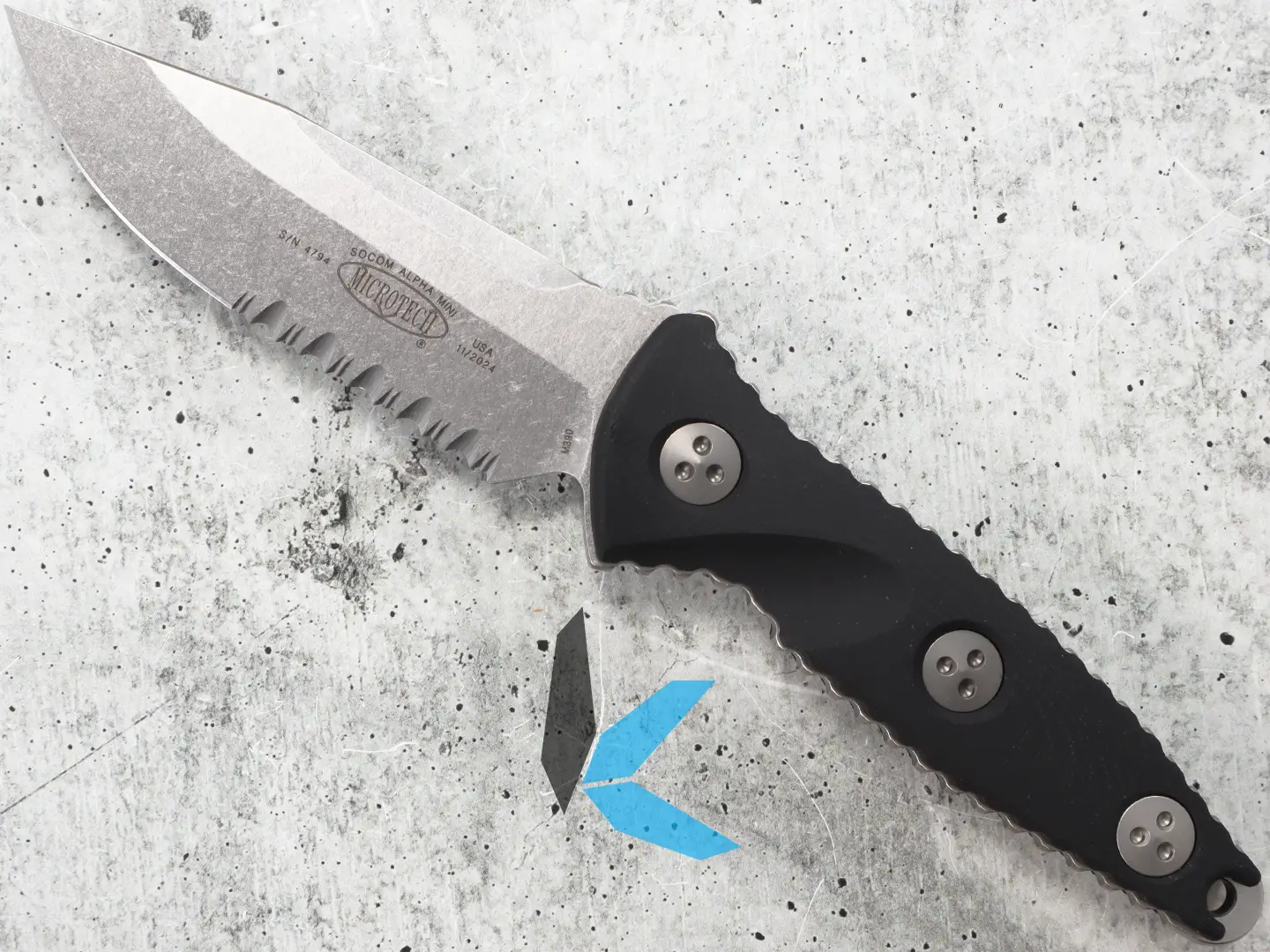 Microtech 113M-11 Socom Alpha Mini S/E Stonewash Partial Serrated with Sheath