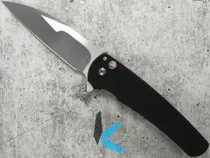 Protech 2024 Mailbu Custom 001 Blk Alu. Nexus Handle Irie Ground Wharncliffe Blade Blk Lip Pearl Button