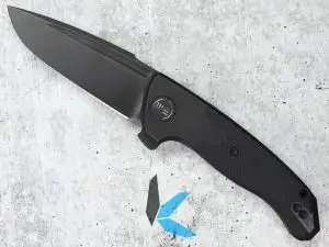 WE Knife Press Check 20CV Black Stonewash & Titanium Frame Lock Flipper
