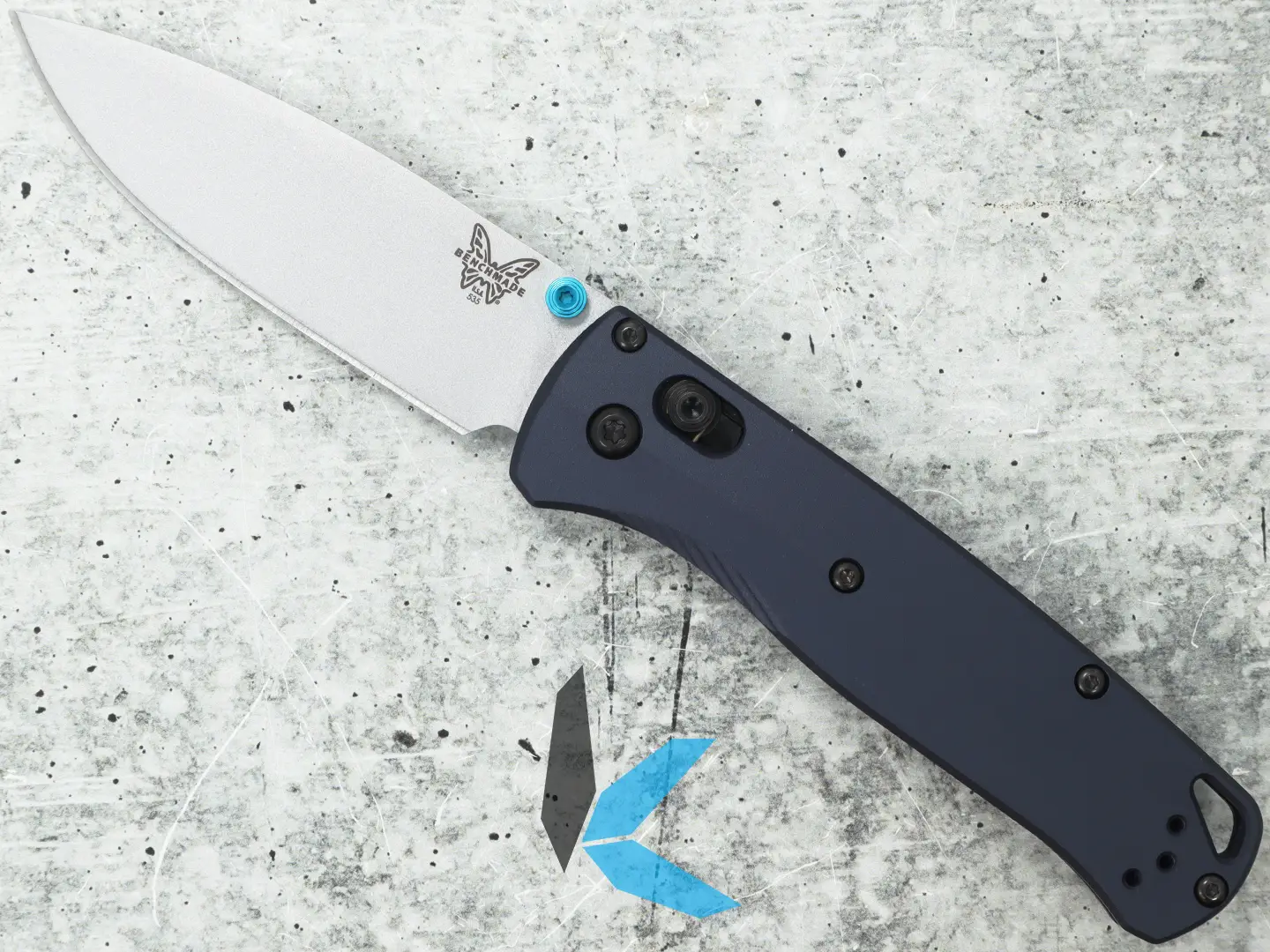 Benchmade 535SL-13 Bugout, Crushed Silver Cerakote Blade, Crater Blue Aluminum