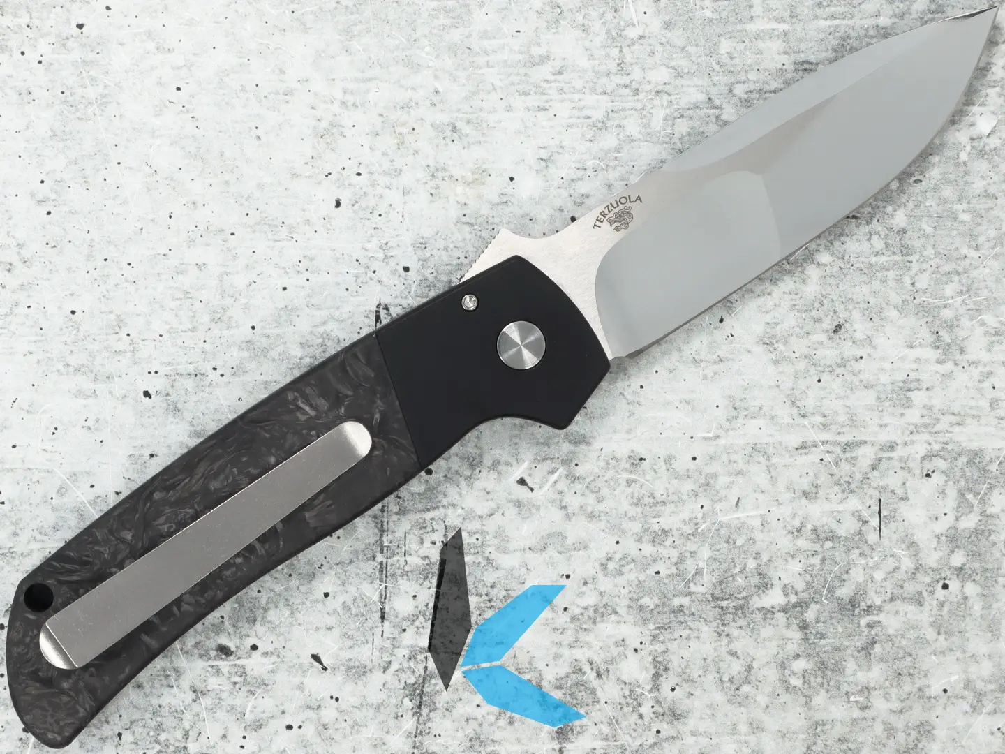 Protech 2024 ATCF Custom 003 Blk Aluminum Handle, Blk Dark Matter FatCarbon - Image 2