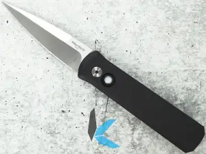 Protech 721-MOP 20CV Godson, Solid Black Handle, Satin 20CV Blade