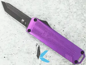 CobraTec Knives 929TB California OTF, 1.75" SW D2 Tanto Blade, Purple Handle, CALI929TBPURTNS
