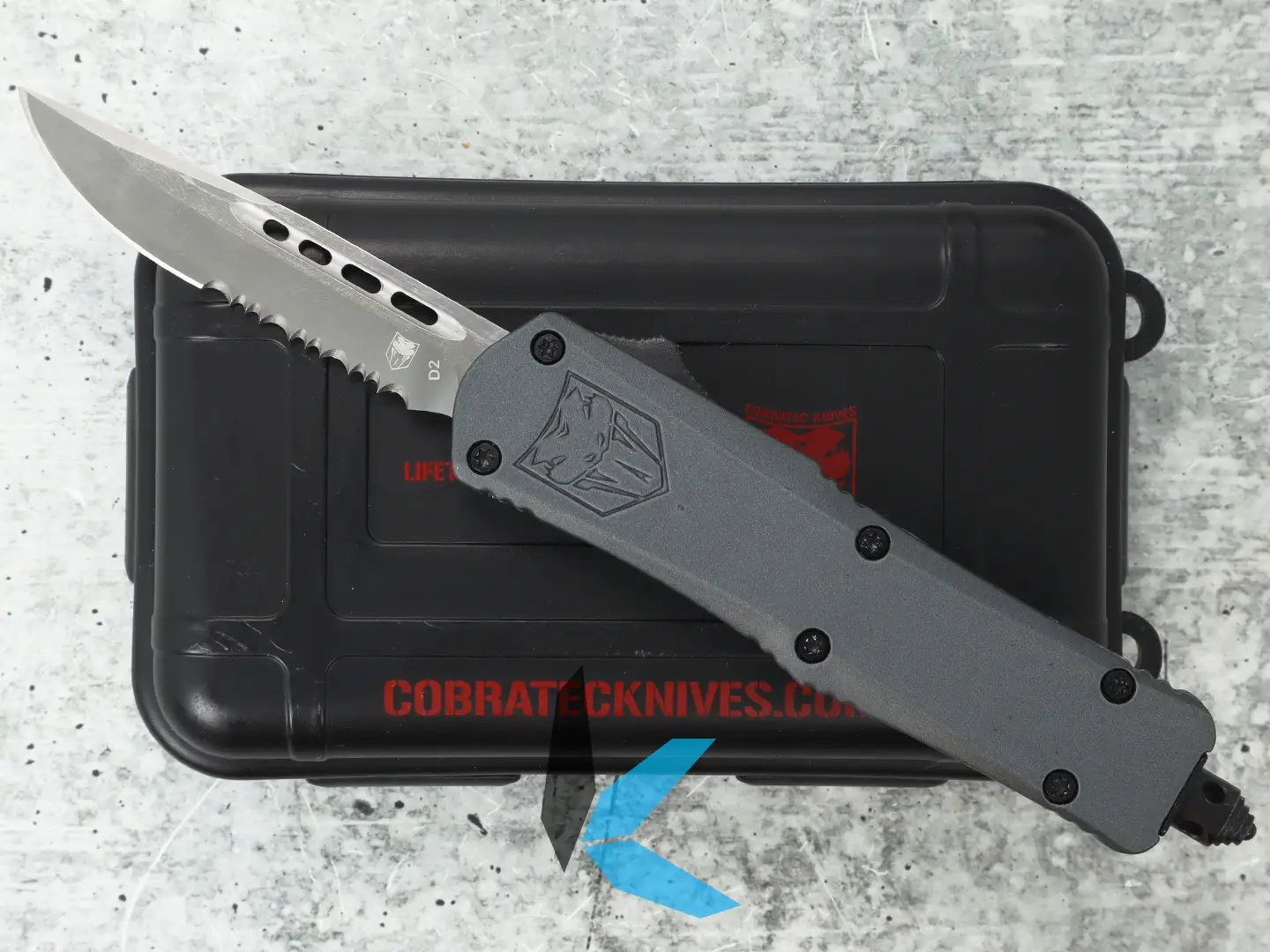 Used CobraTec Small FS-3 Grey Drop Serrated SGYFS-3DS with Case