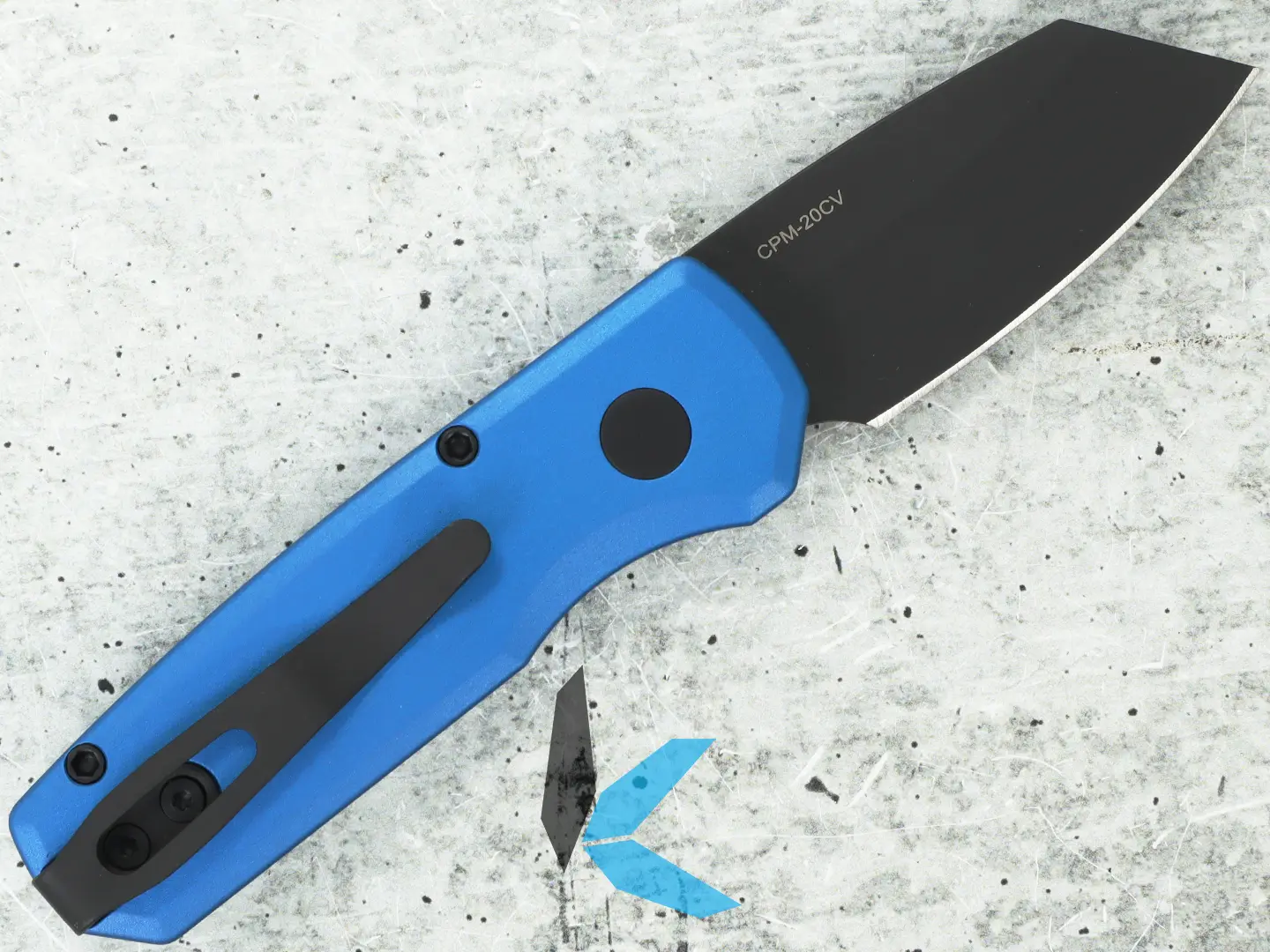 Protech R5203-BLUE Runt 5 Blue Handle, DLC Black 20-CV Reverse Tanto Blade - Image 2